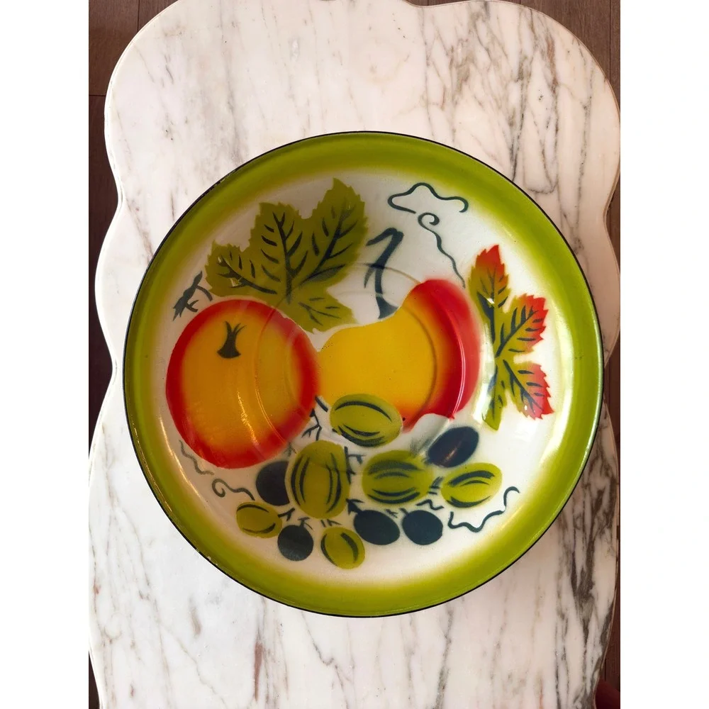 Vintage Mid Century Enamelware Fruit Dish Set of 6 Fall Kitchen Decor